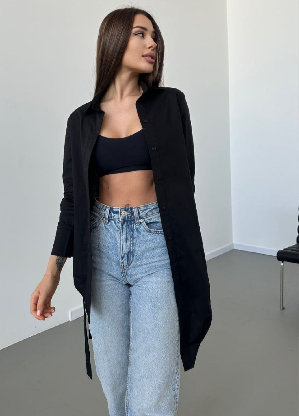 Черная повседневный рубашка однотонная Allthings с длинным рукавом