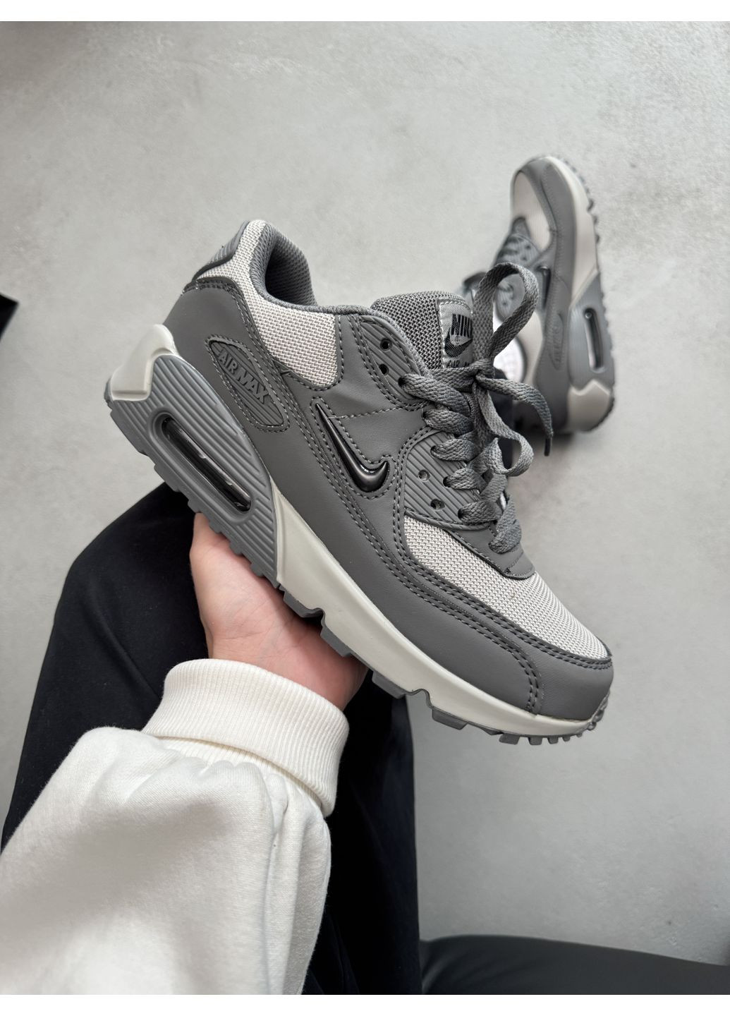 Серые демисезонные кроссовки мужские nike air max 90 grey найк аир макс 90 No Brand
