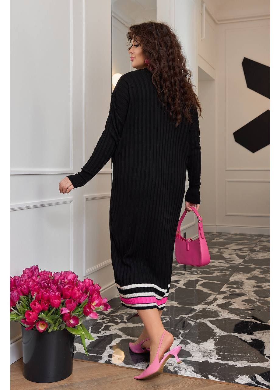 Черное праздничный, кэжуал женское платье макси вязаное платье-свитер Style Point в полоску