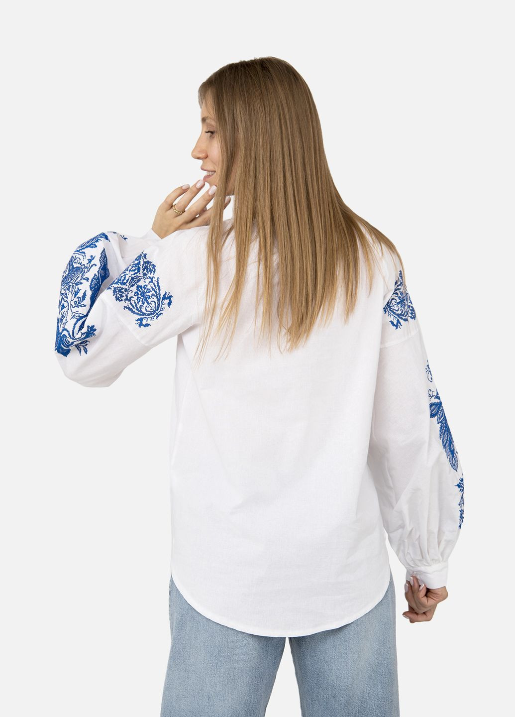 Белая женская вышиванка с длинным рукавом цвет белый цб-00254976 MEREZHKA лен (307071686)
