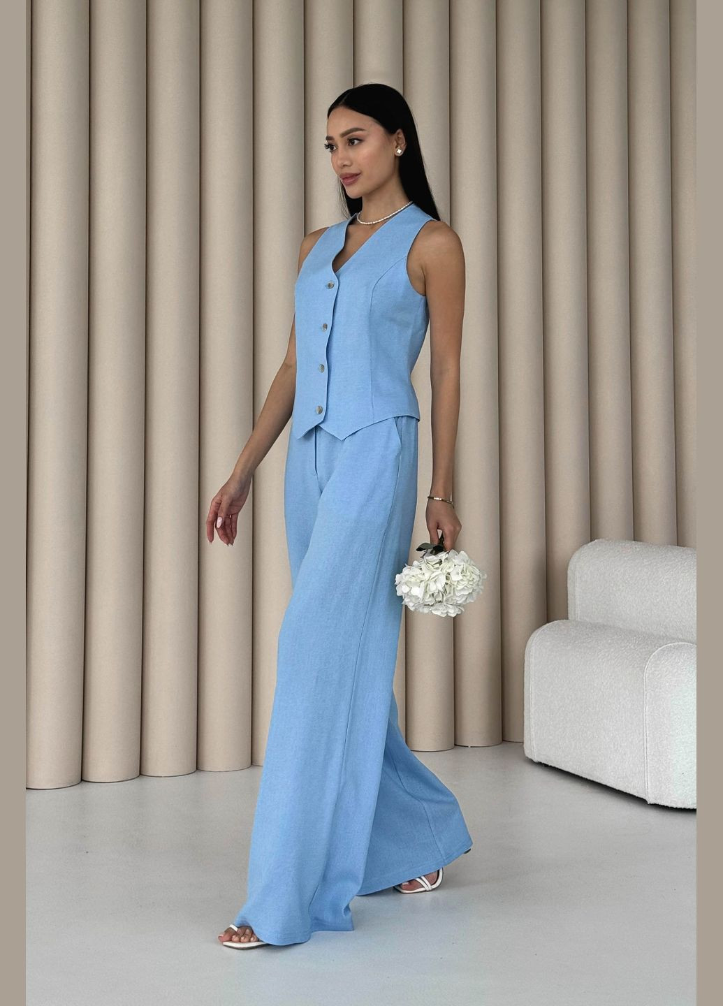 Классические брюки-палаццо голубого цвета Jadone Fashion (292653104)