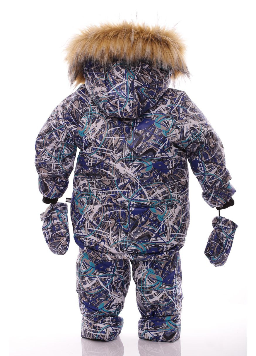 Зеленый зимний комбинезон для мальчика на холлофайбере с принтом абстракции бэбик зелёный 80 см (44963) BABYKROHA