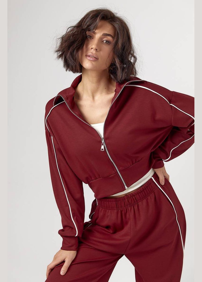 Спортивный костюм с коротким худи на молнии и прямыми штанами Lurex Спортивный костюм (327218301)