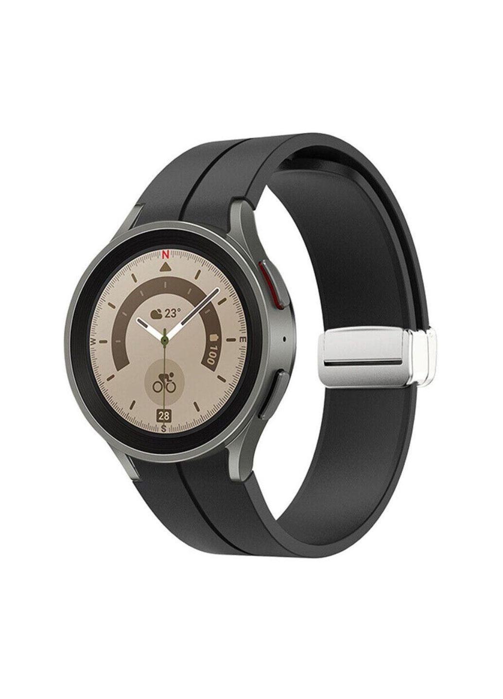 Ремешок Magnetic Silicone для часов Samsung Galaxy Watch 4 / Watch 5 / Watch 5 Pro Black&Silver S/M Primolux (264029069)