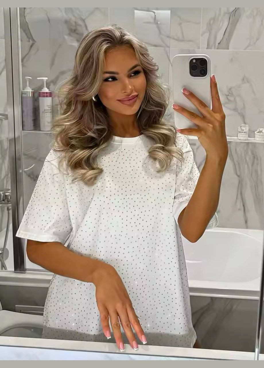 Жіноча футболка зі стразами вільного крою New Collection 508 - (317299825)