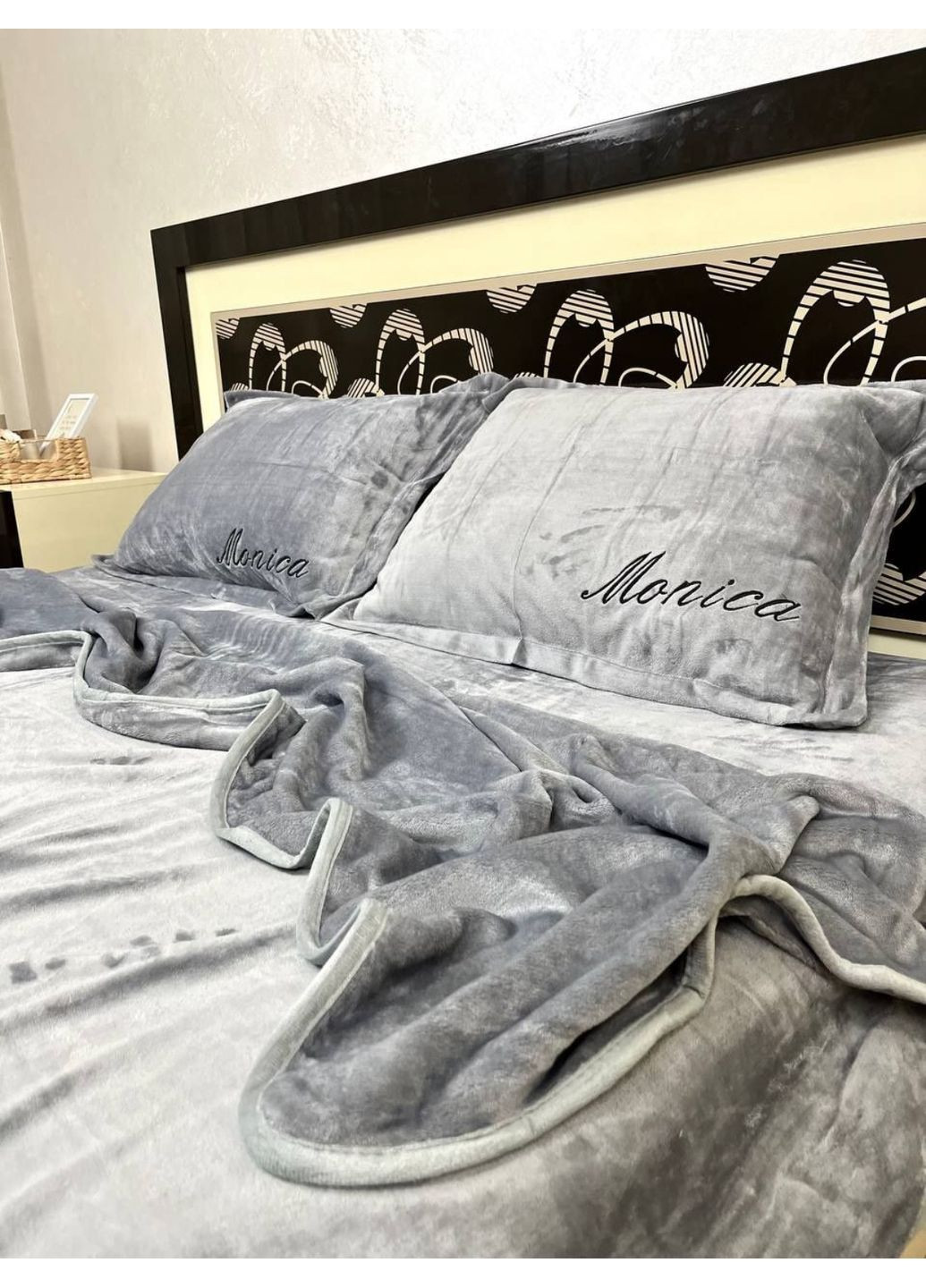 Євро комплект Теплої велюрової постілі “Monica” розмір 200х230 см. колір Сірий Koloco Моніка (364462010)