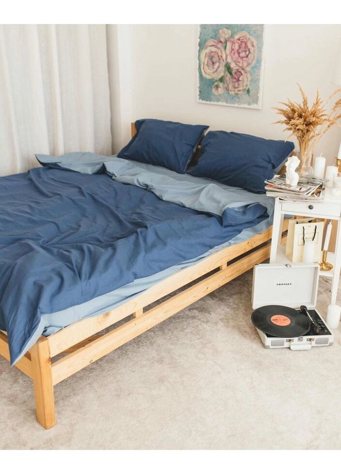 Постельное белье двуспальное Home Вареный хлопок 20481 180х215 см синяя с голубым DUSHKA (327790614)