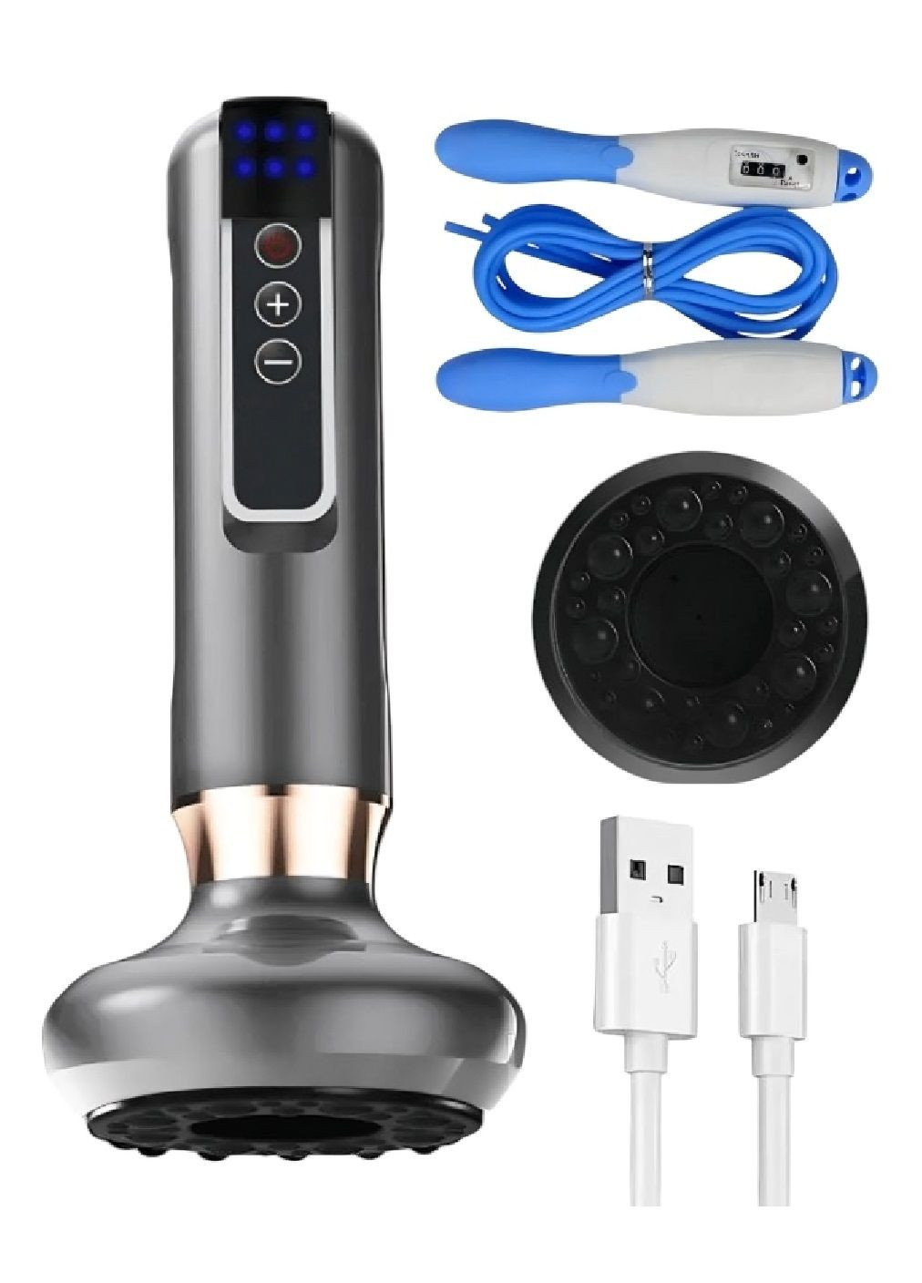 Комплект вакуумный аккумуляторный антицеллюлитный массажер со скакалкой с регулируемым шнуром счетчиком 2.7 метра (479784-Prob) Unbranded (323757575)