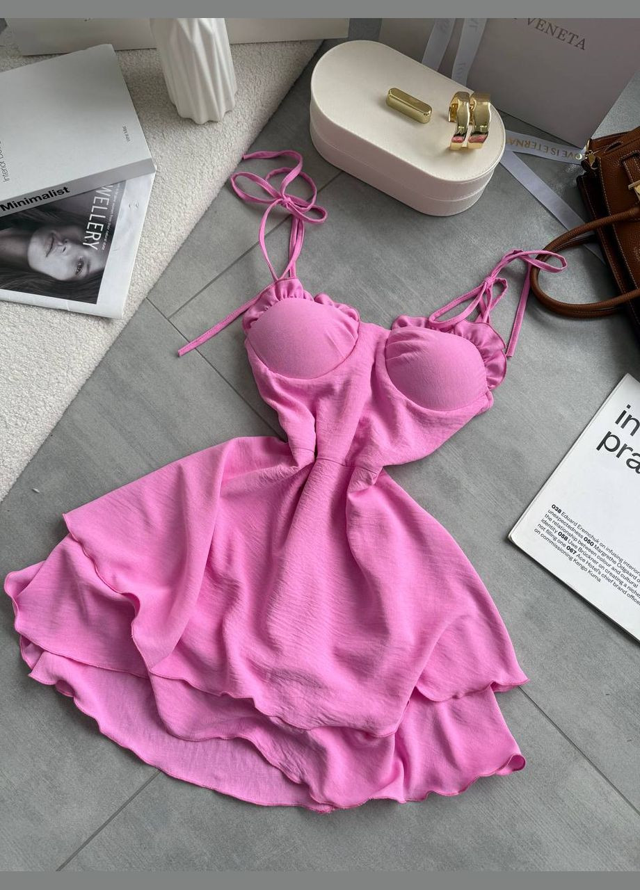 Розовое праздничный, повседневный, вечернее легкое женское платье креп жатка No Brand