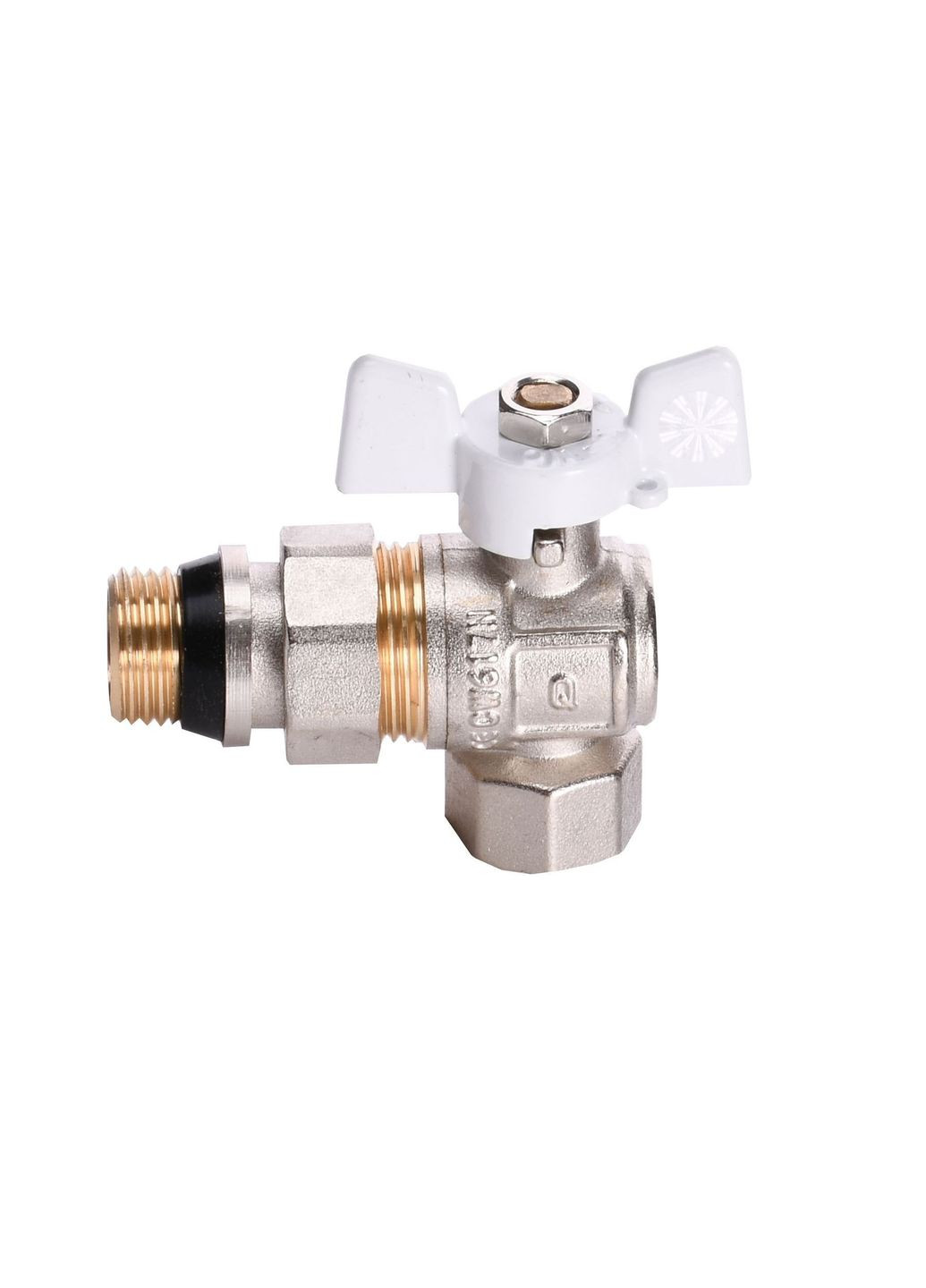Кран шаровой угловой с американкой Q PROFESSIONAL QP004 PN40 1/2″ антитечка, Белая бабочка Quality (299995803)