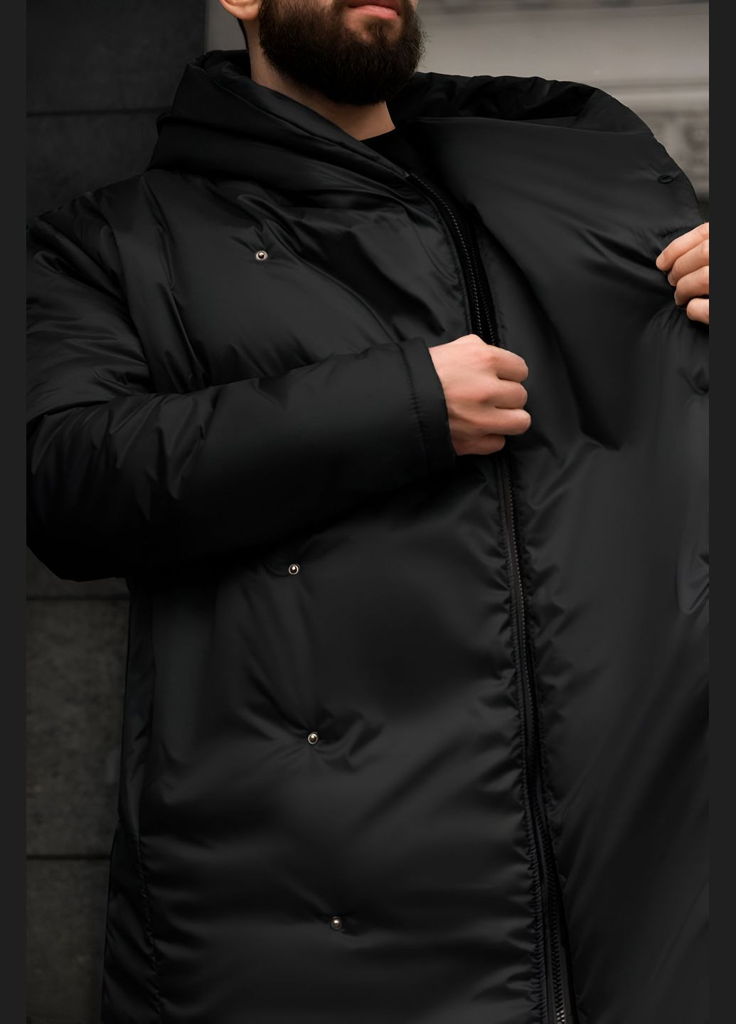 Чорна зимня чоловіча куртка на кнопках із запахом Seventy.Eight
