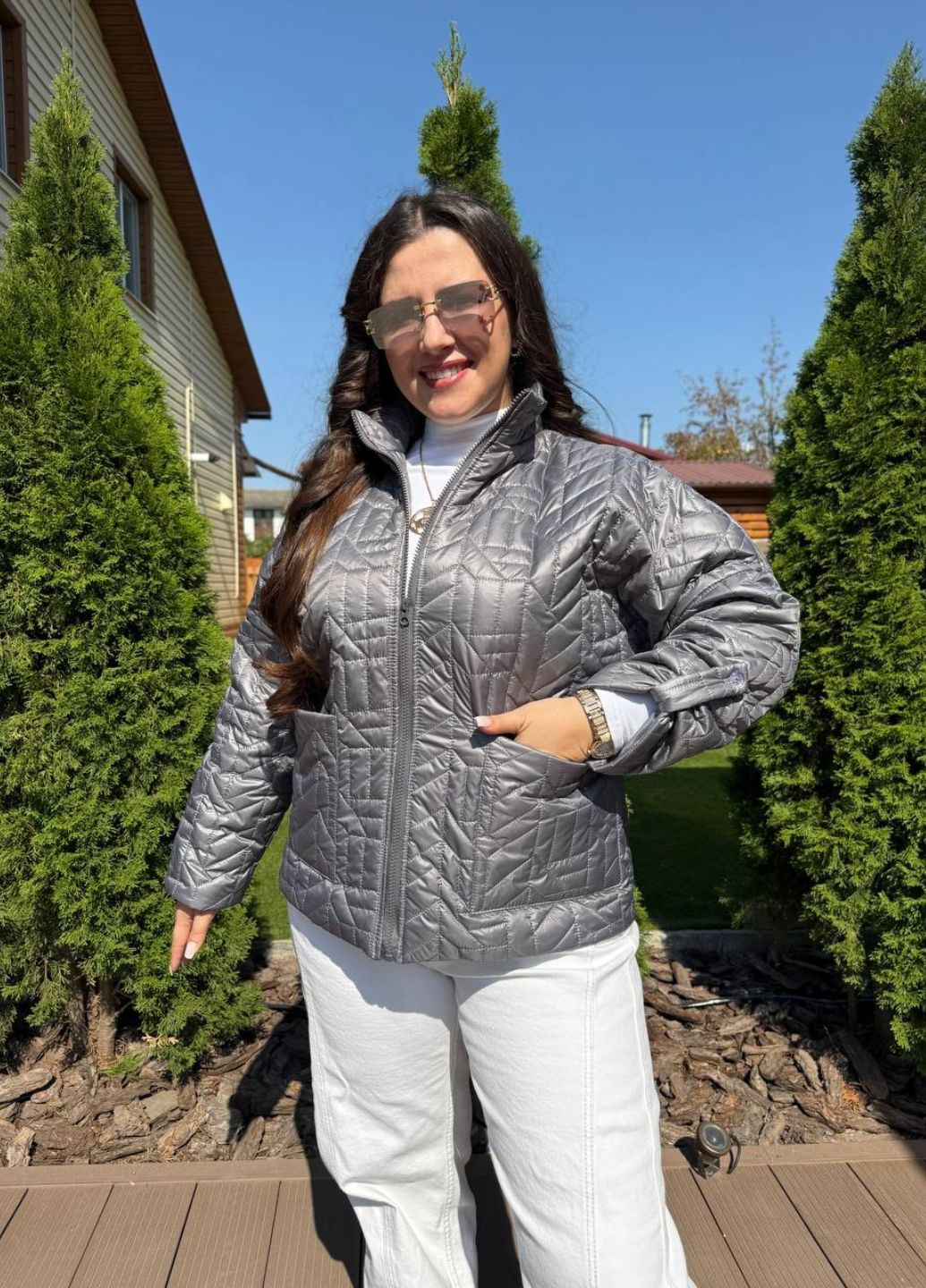 Сіра демісезонна стьобана коротка куртка куртка-піджак Tik-Tak