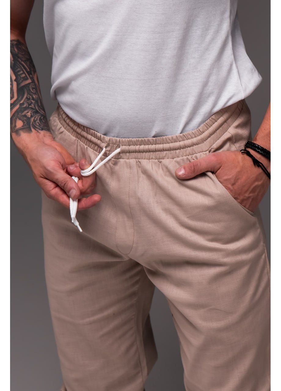 Бежевий демісезонний стильний чоловічий костюм з натурального льону з сорочкою, брючний Vakko