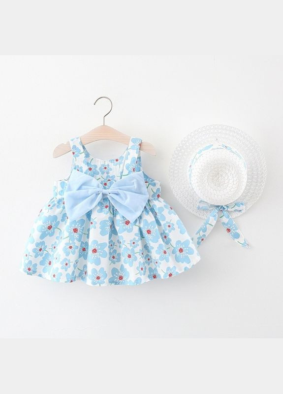 Голубое летнее детское платье со шляпой No Brand (329503338)