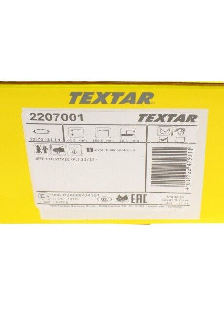 Колодки гальмівні (передні) Jeep Cherokee 13- (Advics) Q+ 2207001 UA63 Textar (339649646)