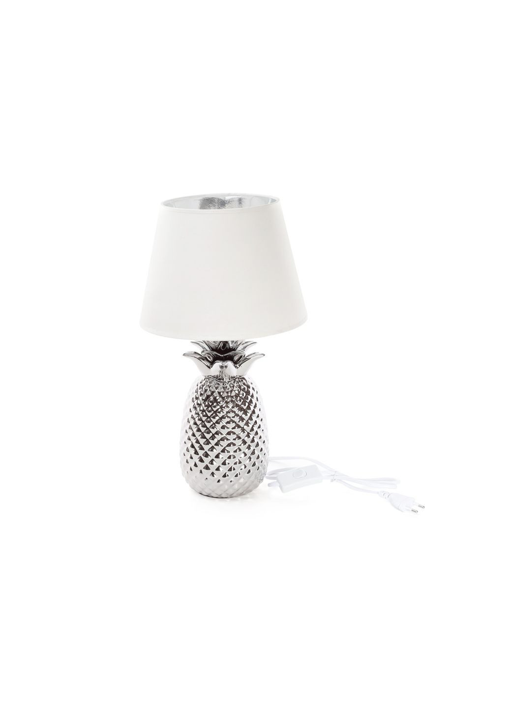 Лампа настільна Ананас з керамічною основою та тканинним абажуром із сріблястим покриттям усередині, колір - срібло з білим BonaDi (293151884)