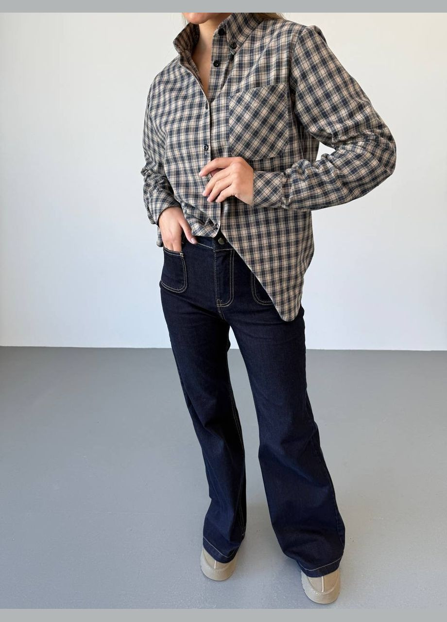 Синяя повседневный рубашка в клетку Lilove с длинным рукавом