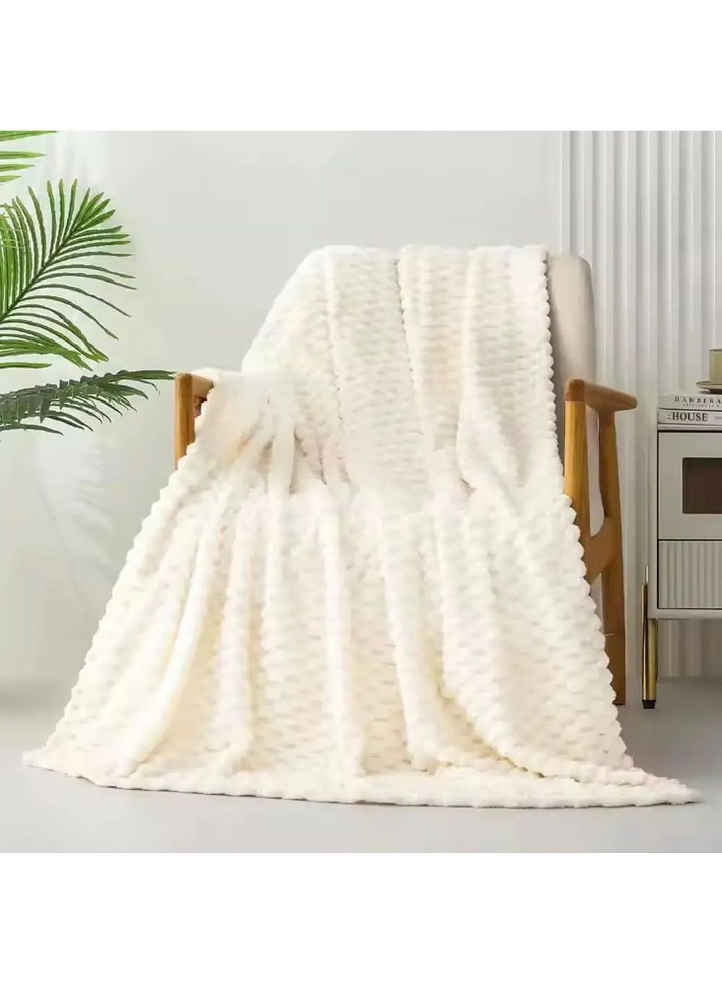 Двуспальный плюшевый плед покрывало одеяло с геометрическим узором на кровать диван 150x200 см (480777-Prob) Белый Unbranded (342230062)