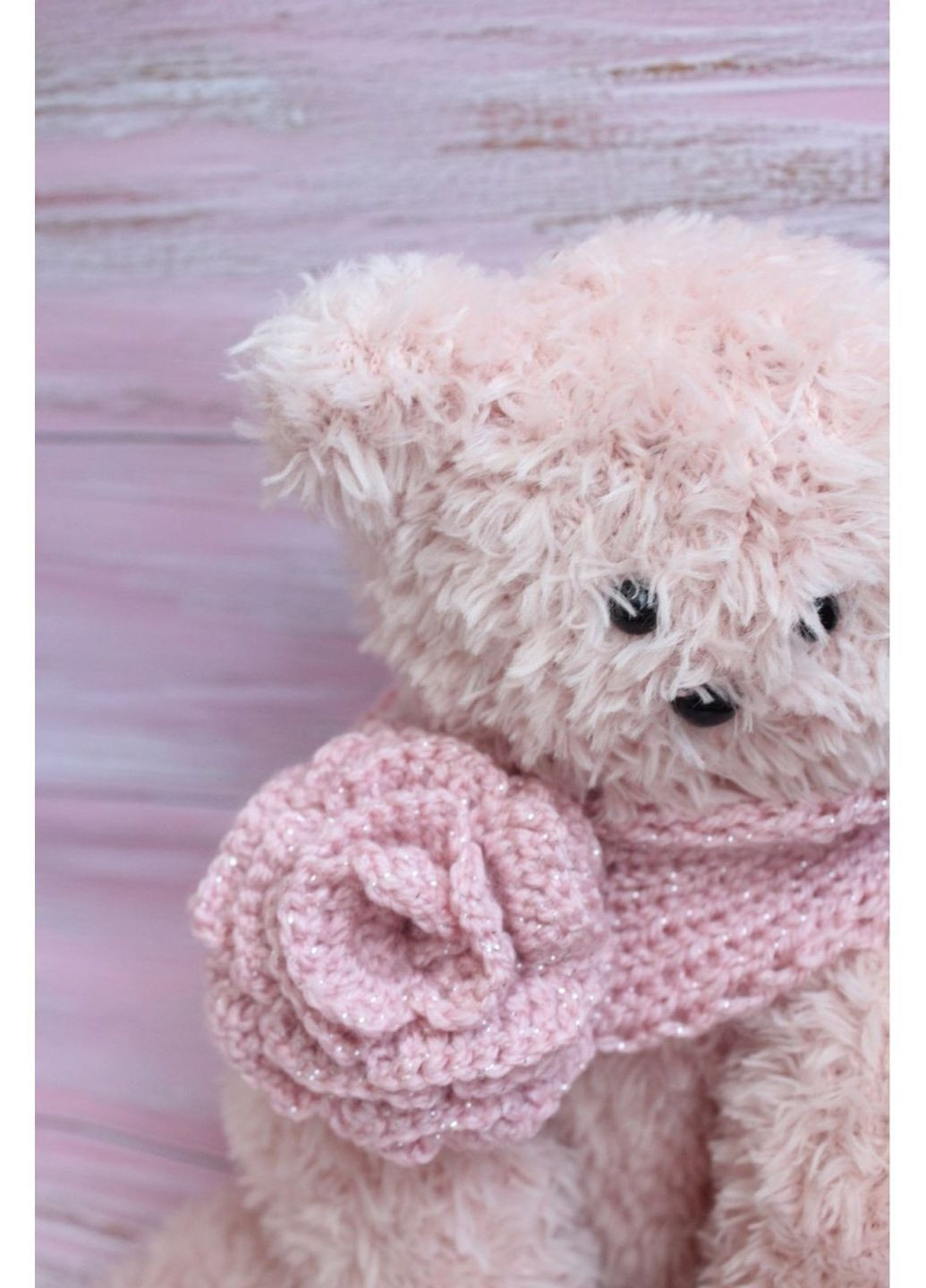 Розовый мишка с цветком ручной работы No Brand (372141853)