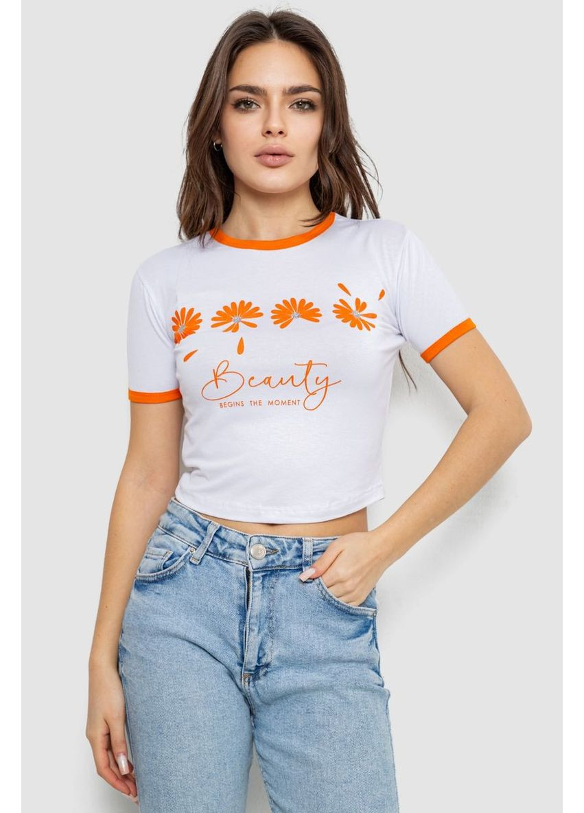 Футболка-топ жіноча з принтом, колір білий, 244R604 Ager - (318529599)