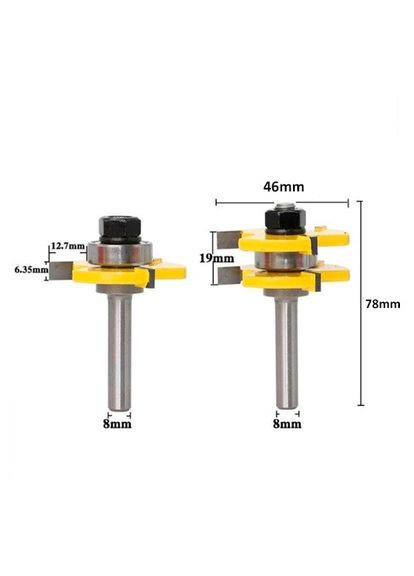 Набір фрез пазо-шипових 2шт, хвостовик 6.35мм, сталь, для ручного фрезера, 105701 No Brand (373402527)