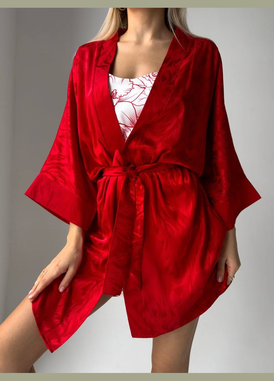 Червона всесезон домашній піжамний костюм сорочка та халатик Vakko