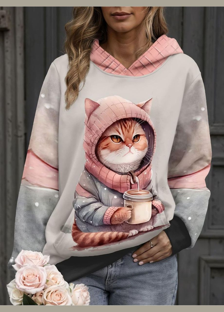 Жіноче худі з принтом кіт чашка Яскраво (323652199)