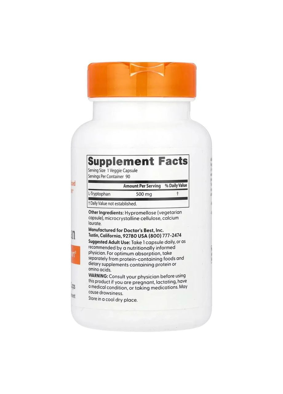 Триптофан L-Tryptophan, 500 мг, 90 капсул Doctor's Best (361116150)