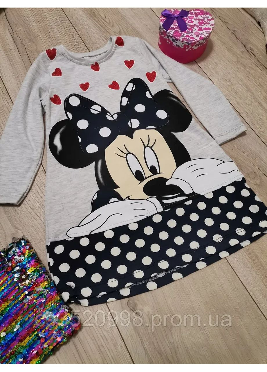 Серое детское платье на девочку серого цвета с микки, на 3,4 года Kids (370438902)