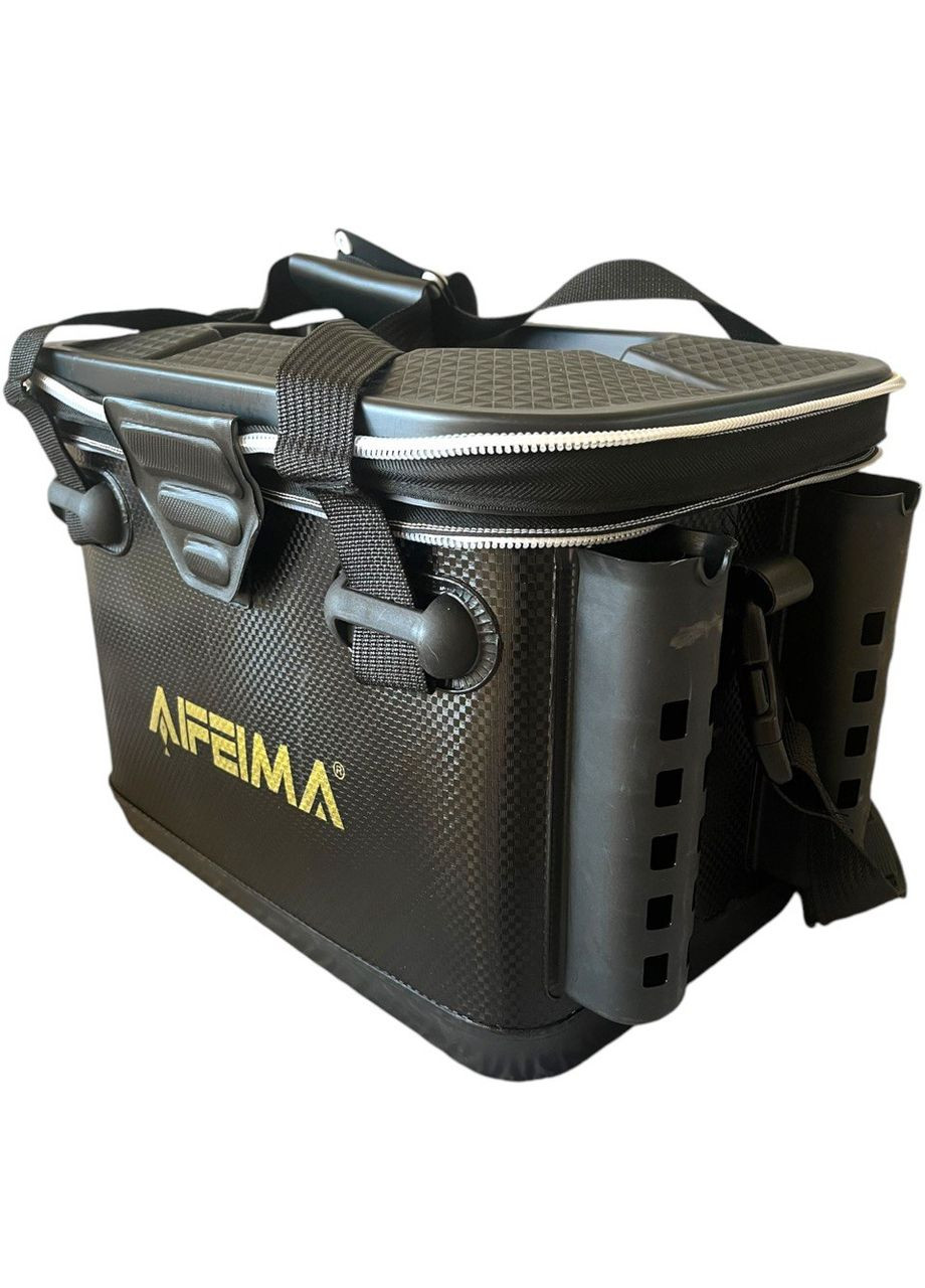 Сумка рибальська AFEIMA -46л 48*30*32см 4 тримача для вудилищ та інструментів, з ручками та ременем, колір чорний Feima (323164025)