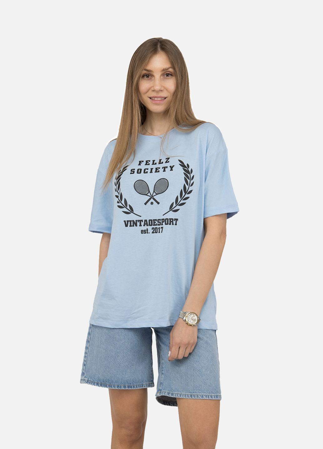 Женская футболка с коротким рукавом цвет голубой CB-00250609 Shewky - (319059376)