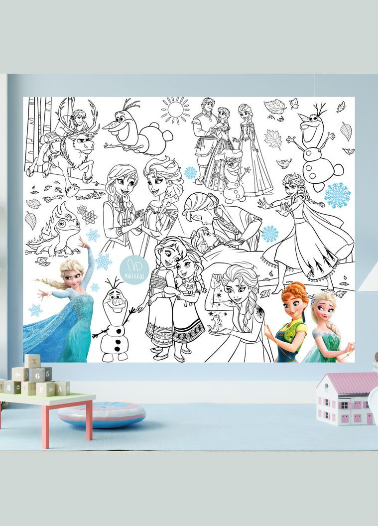 Раскраска Холодное сердце / Frozen, Мега большая разрисовка, набор с фломастерами, 120х150 см Кавун раскраска (316546317)
