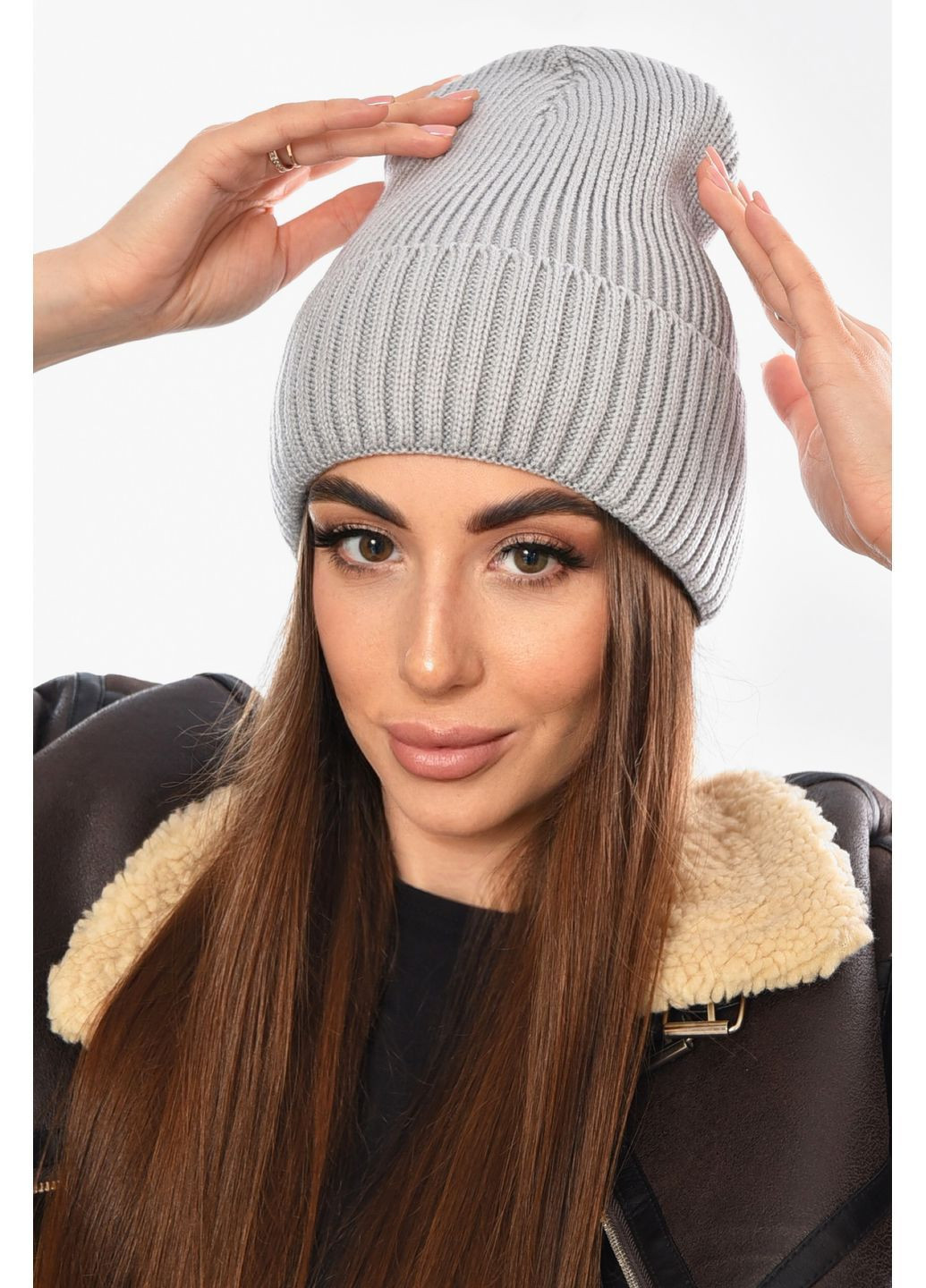 Шапка женская на флисе серого цвета Let's Shop (368823971)