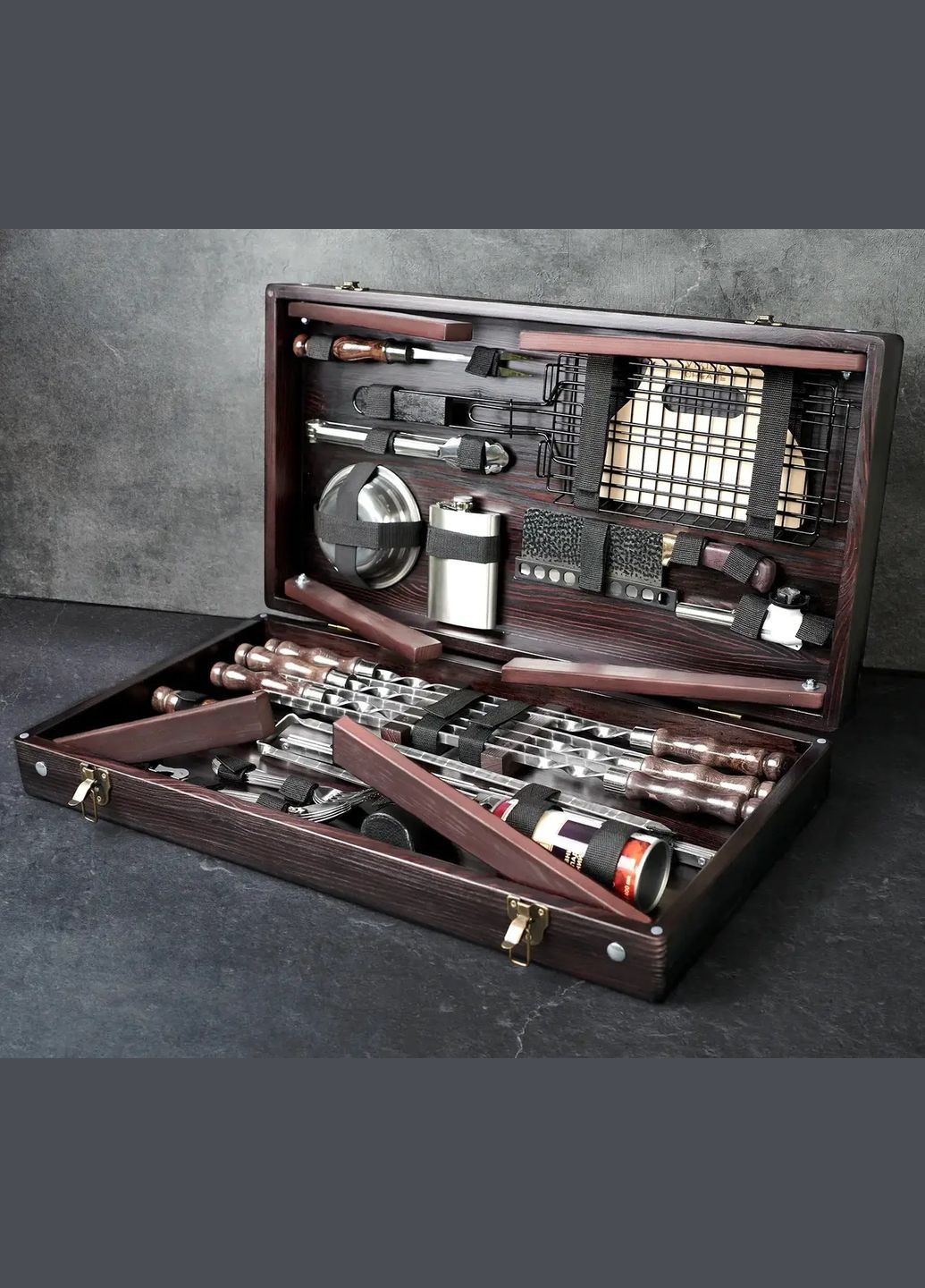 Шампуры для шашлыка "Форсети" в деревянном кейсе из 34 предметов | Нержавеющая сталь Handmade WC-004 (346085186)