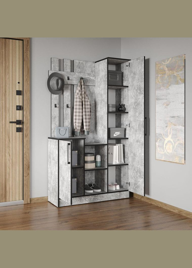 Cтильна прихожа з дзеркалом, дверцятами та крючками для одягу від KO-0004 MORELI (361034982)