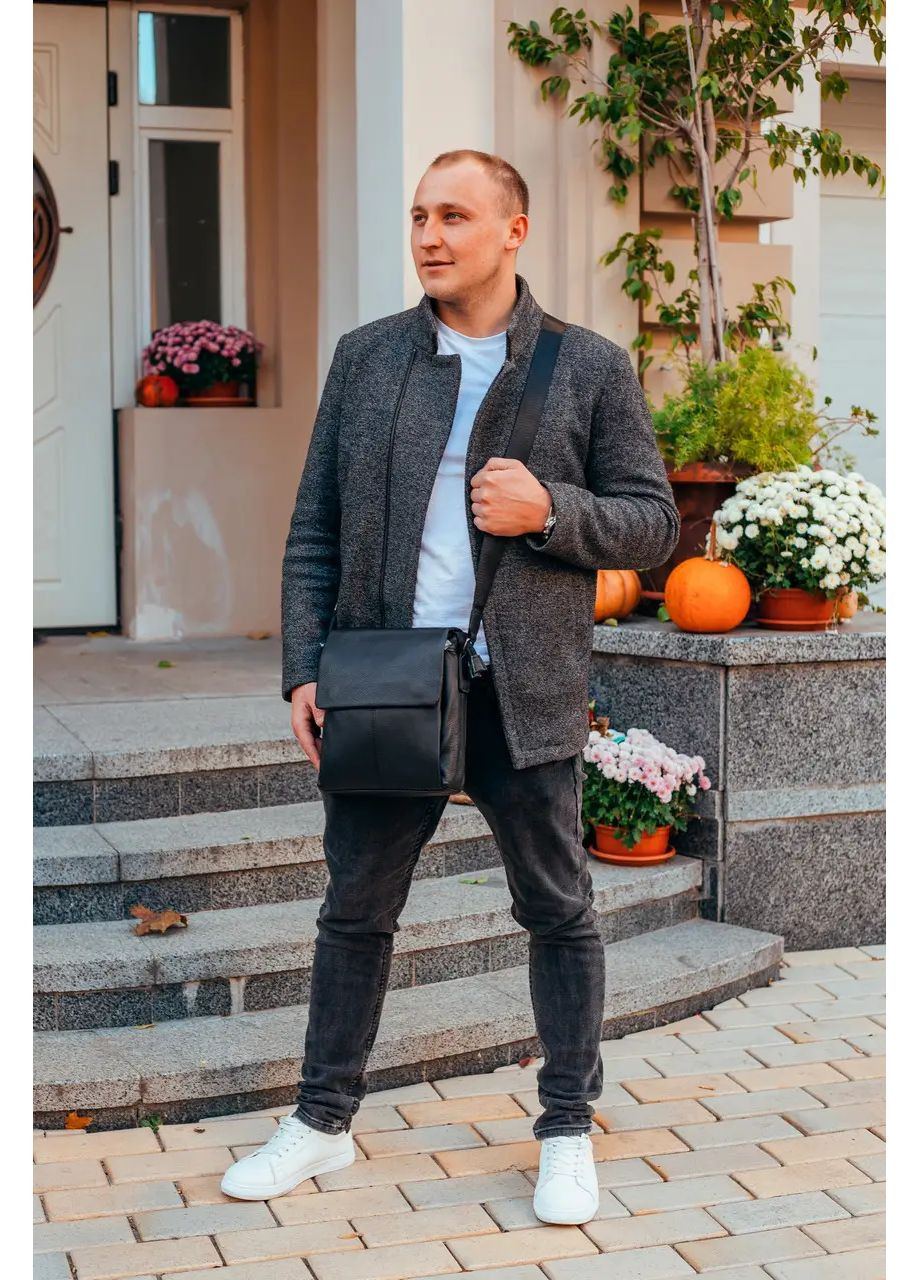 Черная кожаная сумка-мессенджер мужская с тремя внутренними карманами Tiding Bag (298567545)