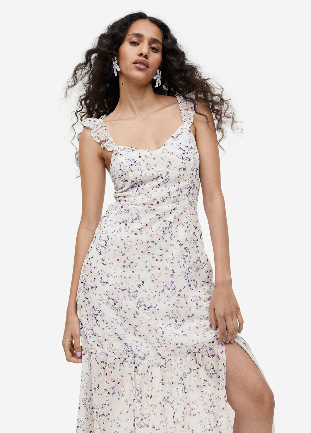 Светло-розовое повседневный платье H&M с цветочным принтом