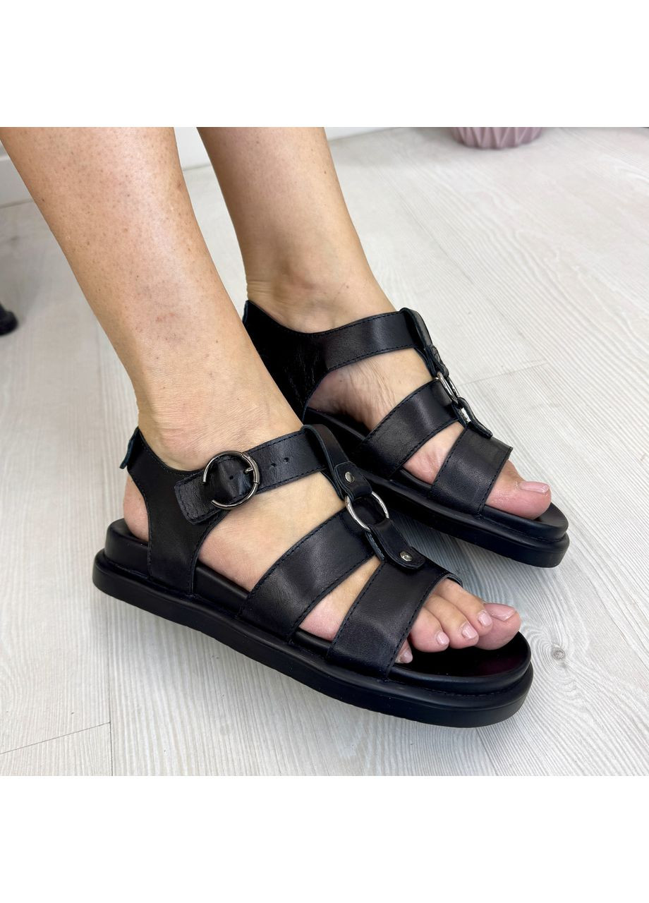 Черные босоножки женские кожаные, стелька анатомическая.. 38 размер Vasha para с ремешком