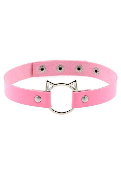 Ошейник "Кошечка" розового цвета для Садо-Мазо. Кожаный ошейник на шею с металлическим кольцом с кошачьими ушками! China (360603741)
