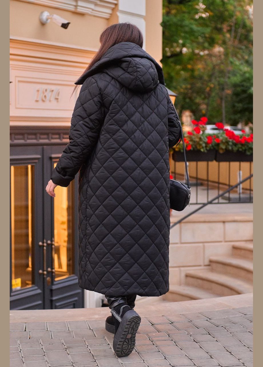 Черная зимняя женская теплая куртка с капюшоном цвет черный New Trend