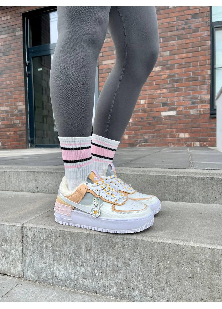 Белые зимние кроссовки мужские nike air force 1 shadow spruce aura fur найк аир форс 1 премиум No Brand