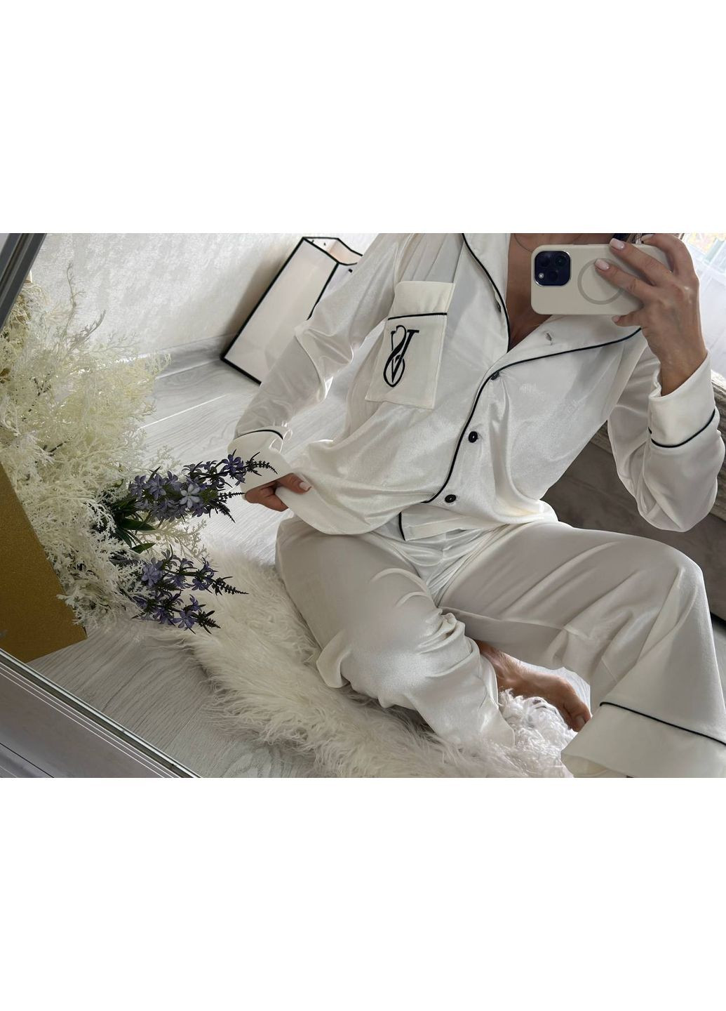 Молочная всесезон женская бархатная пижама рубашка + брюки Avanti