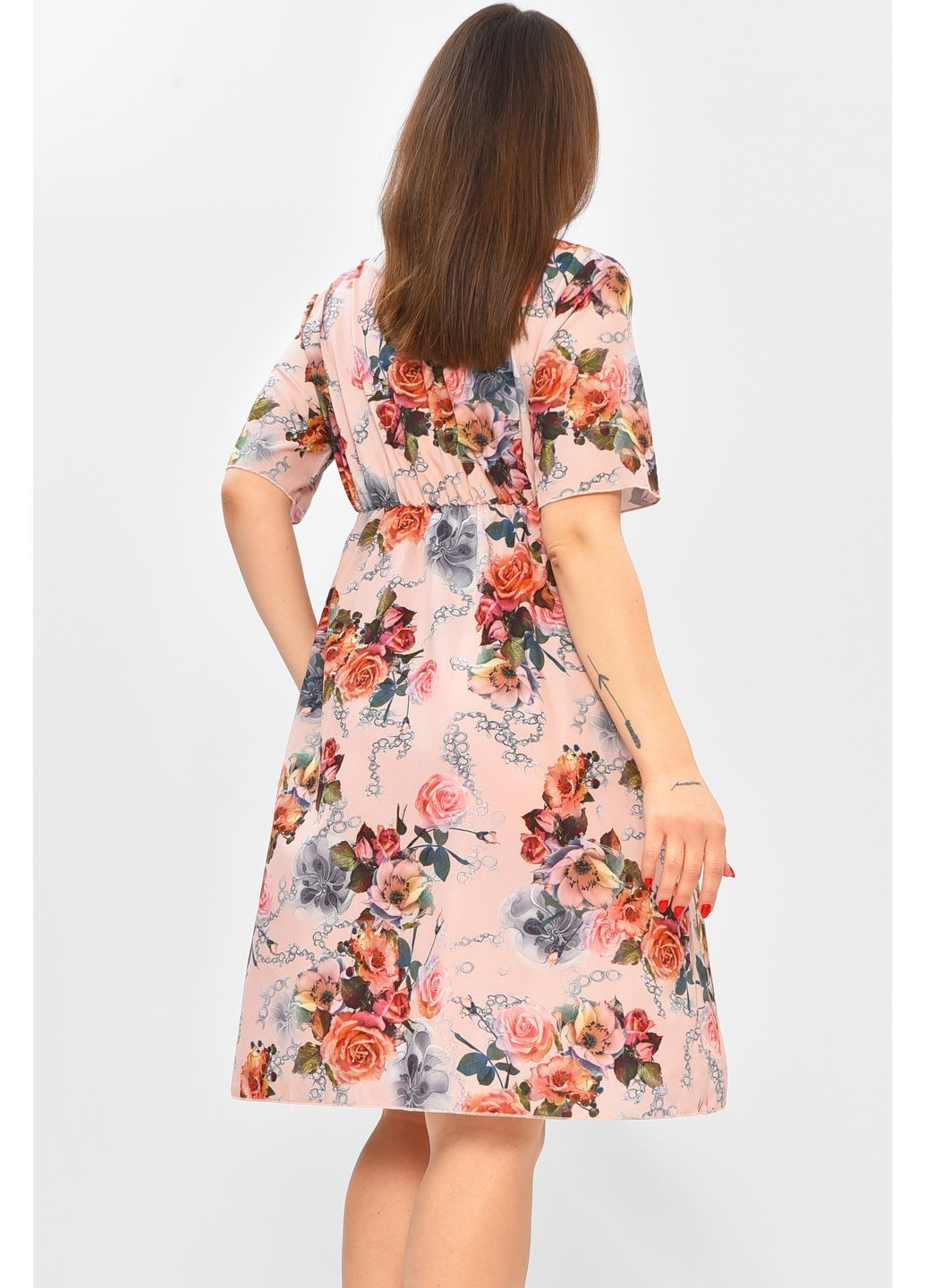 Рожева повсякденний сукня жіноча рожевого кольору з принтом з баскою Let's Shop однотонна