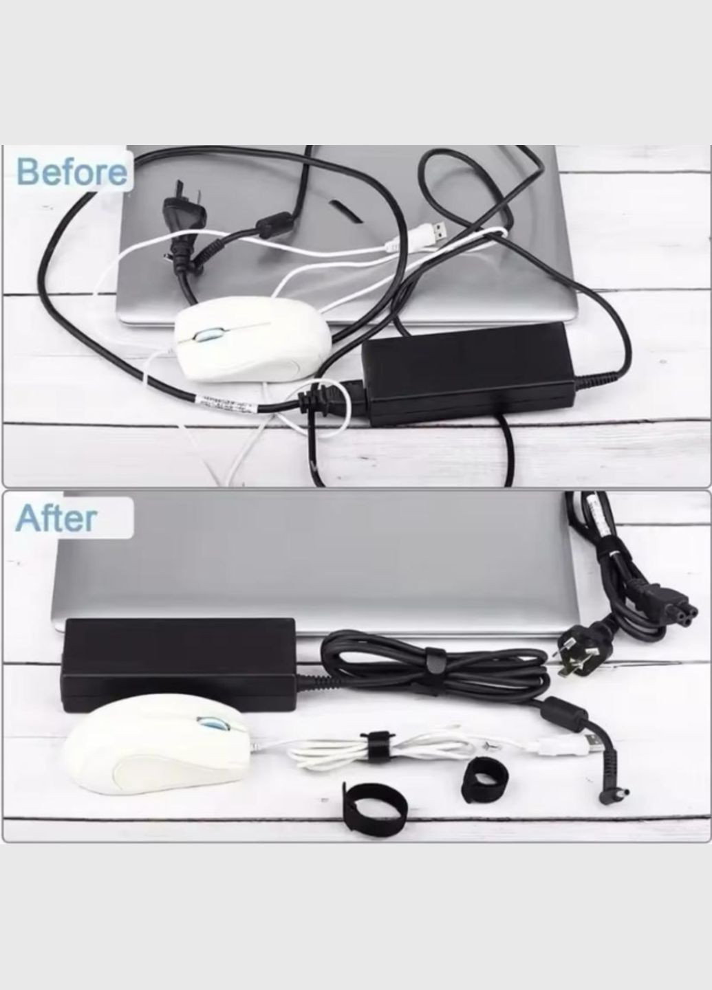 Органайзер кабеля стяжка липучка хомут фиксатор для проводов стрепы 10 штук многоразовые L Черный Lencent (340276259)