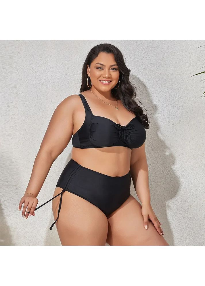 Чорний літній роздільний купальник із чашечками великих розмірів. роздільний жіночий купальник із плавками високої посадки 2xl China