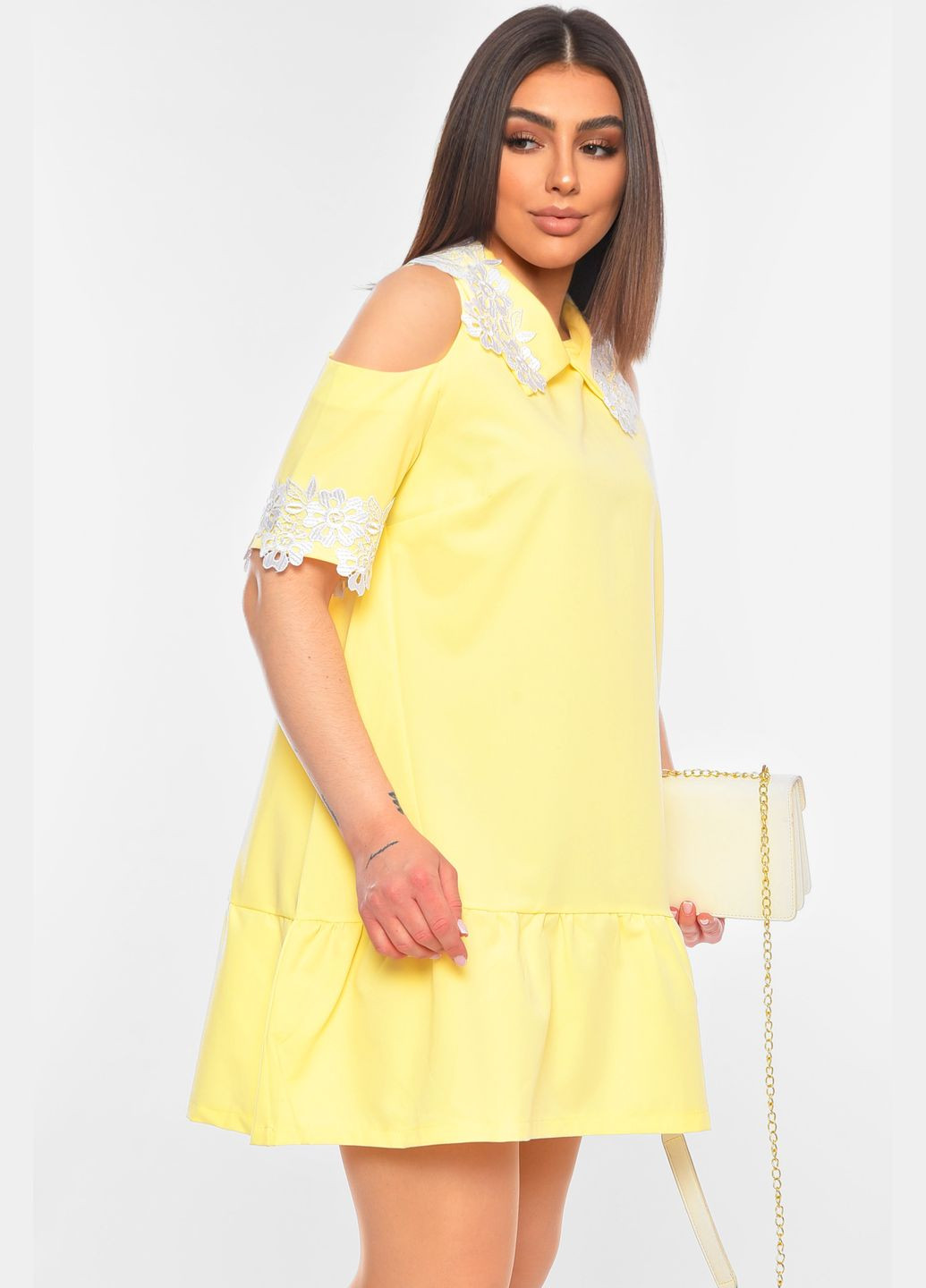 Жовтий джинсова сукня жіноча жовтого кольору силуетна Let's Shop однотонна