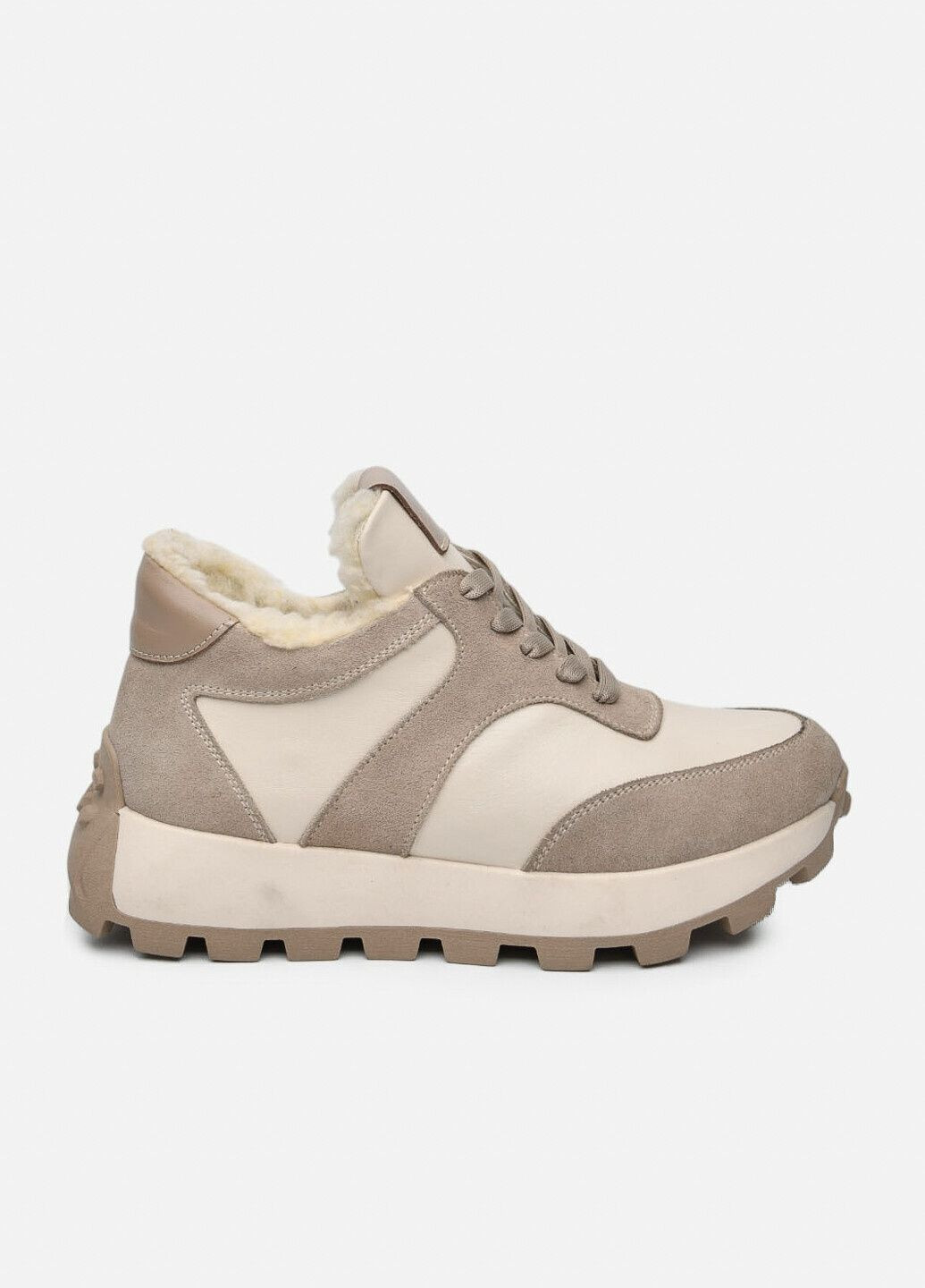 Жіночі зимові бежеві шкіряні кросівки з бежевими замшевими вставками на хутрі (відшив 3 дні) Paradize бежеві зими (367959958)