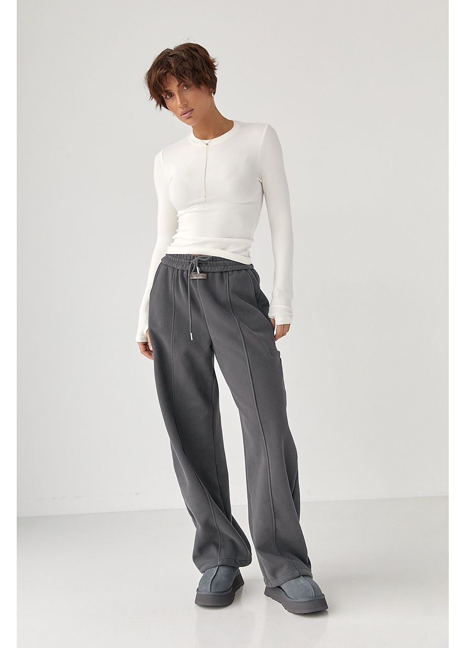 Однотонные теплые спортивные штаны с затяжками внизу Lurex (368276478)