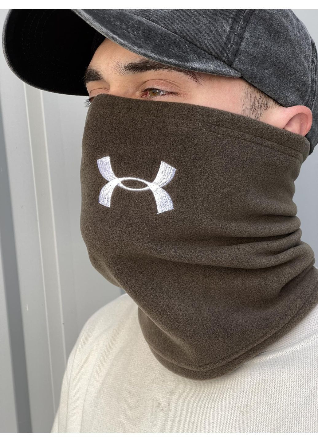 Бафф флісовий теплий з вишитим логотипом хакі No Brand Класичний баф (369981304)