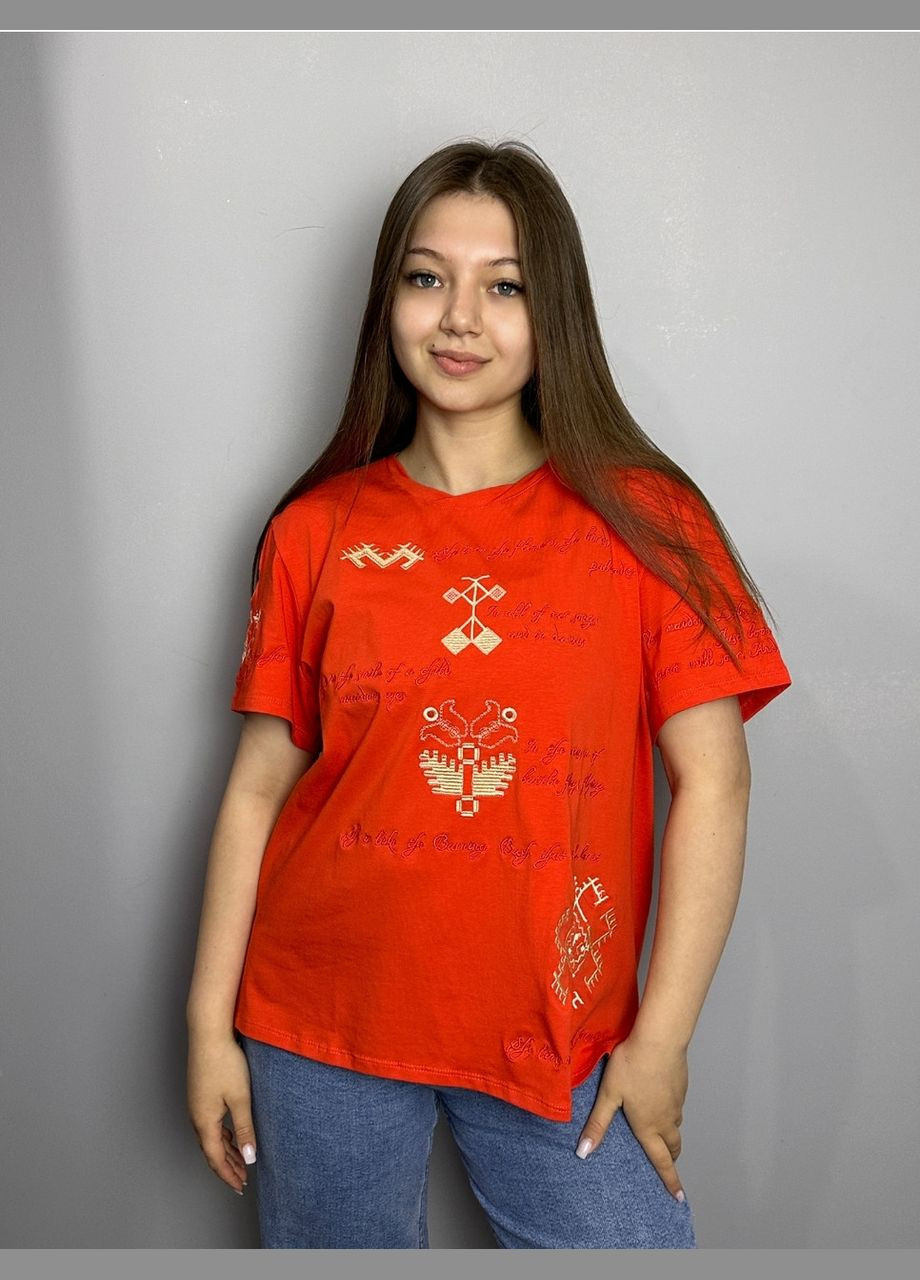Жіноча футболка бавовняна з етнопринтом KAZKA MKRM4174-3 Modna KAZKA - (296287393)